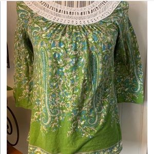 Anthro MEADOW RUE green floral hippie top